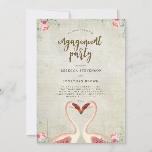 Flamingo Tropische verlovingsfeest uitnodiging (Voorkant)