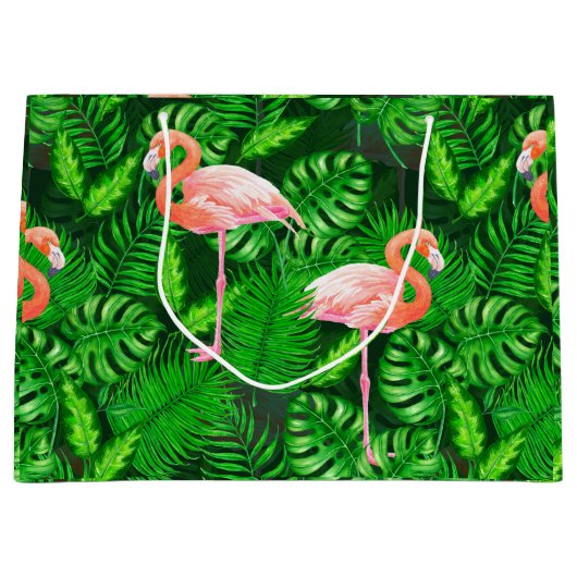 Flamingo tropische waterverf groot cadeauzakje (Voorkant)
