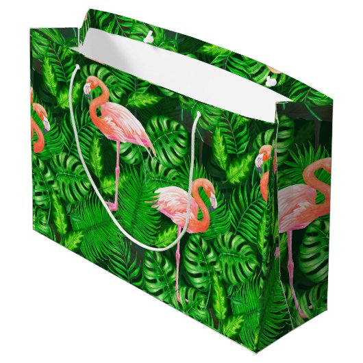 Flamingo tropische waterverf groot cadeauzakje (Achterkant Gekanteld)