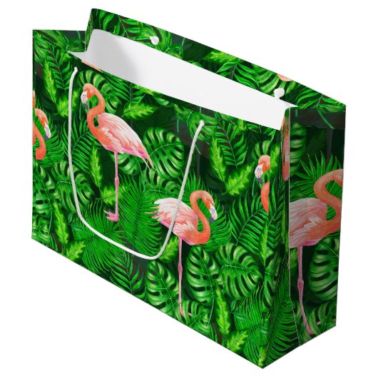 Flamingo tropische waterverf groot cadeauzakje (Voorkant Gekanteld)