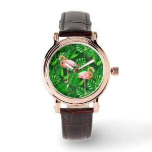Flamingo tropische waterverf horloge