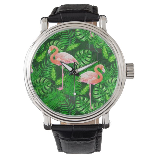 Flamingo tropische waterverf horloge (Voorkant)