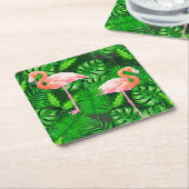 Flamingo tropische waterverf kartonnen onderzetters (Schuin)