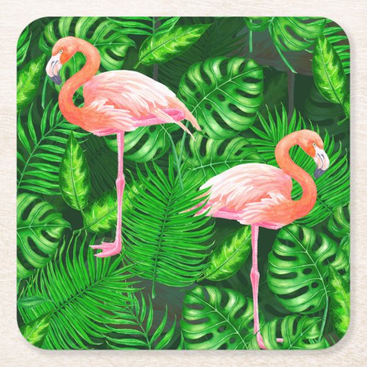 Flamingo tropische waterverf kartonnen onderzetters (Voorkant)