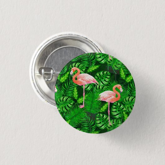 Flamingo tropische waterverf ronde button 3,2 cm (Voorkant /achterkant)