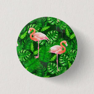 Flamingo tropische waterverf ronde button 3,2 cm