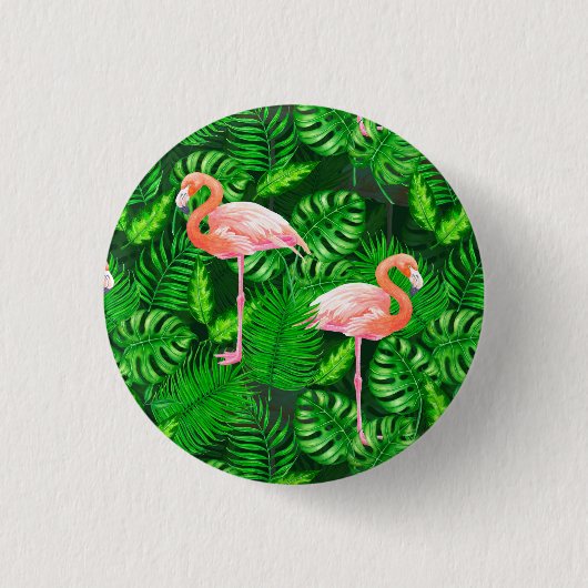 Flamingo tropische waterverf ronde button 3,2 cm (Voorkant)