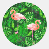 Flamingo tropische waterverf ronde sticker (Voorkant)