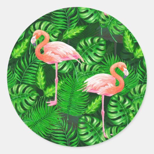 Flamingo tropische waterverf ronde sticker (Voorkant)