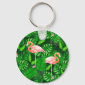 Flamingo tropische waterverf sleutelhanger (Voorkant)