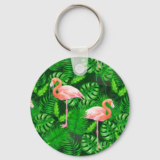 Flamingo tropische waterverf sleutelhanger (Voorkant)