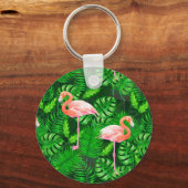 Flamingo tropische waterverf sleutelhanger (Voorkant)