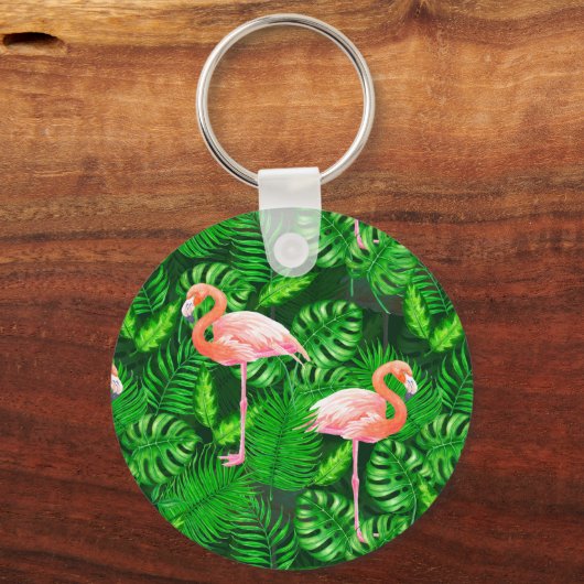 Flamingo tropische waterverf sleutelhanger (Voorkant)
