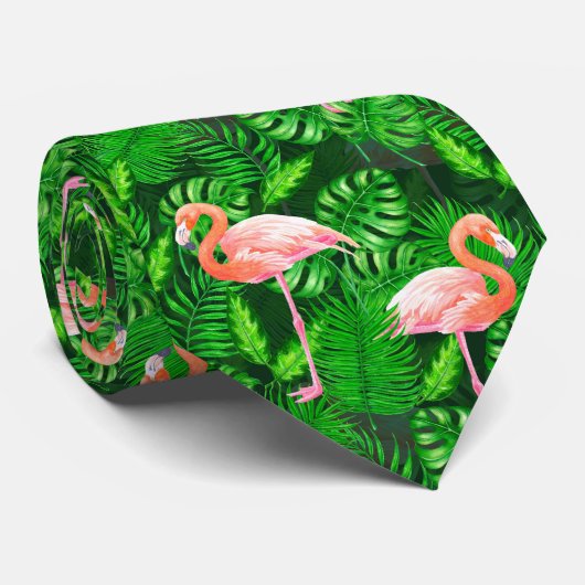 Flamingo tropische waterverf stropdas (Opgerold)