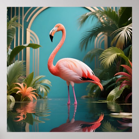 Flamingo Tropische Weerspiegeling Poster (Voorkant)
