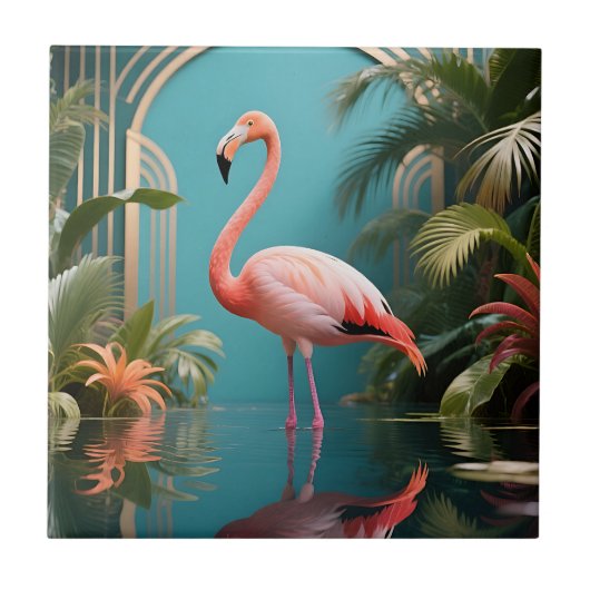 Flamingo Tropische Weerspiegeling Tegeltje (Voorkant)