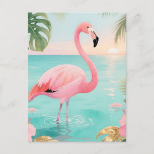 Flamingo Tropische Zonsondergang Aquarel Briefkaart