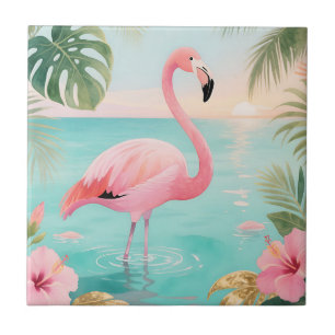 Flamingo Tropische Zonsondergang Aquarel Tegeltje