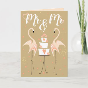 Flamingo Trouwtekst Mr & Mrs tekst perzik binnenka Kaart