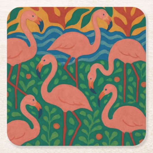 Flamingo Tuin Kartonnen Onderzetters (Voorkant)