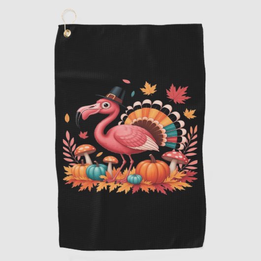 Flamingo Turkey Cute Flamingo Turkey Herfst Leaf T Golfhanddoek (Voorkant)