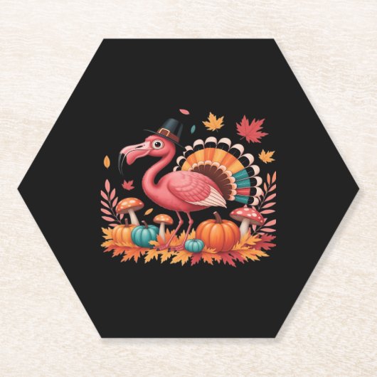 Flamingo Turkey Cute Flamingo Turkey Herfst Leaf T Kartonnen Onderzetters (Voorkant)