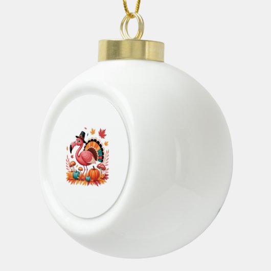 Flamingo Turkey Cute Flamingo Turkey Herfst Leaf T Keramische Bal Ornament (Rechts)