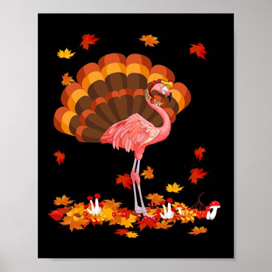 Flamingo Turkey Cute Flamingo Turkey Herfst Leaf T Poster (Voorkant)