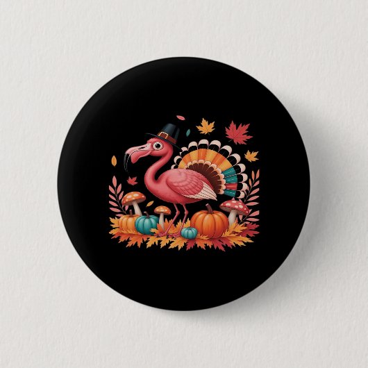 Flamingo Turkey Cute Flamingo Turkey Herfst Leaf T Ronde Button 5,7 Cm (Voorkant)