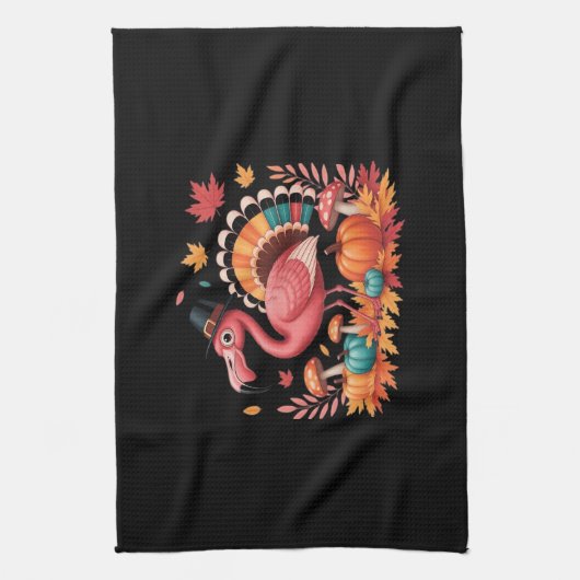 Flamingo Turkey Cute Flamingo Turkey Herfst Leaf T Theedoek (Verticaal)
