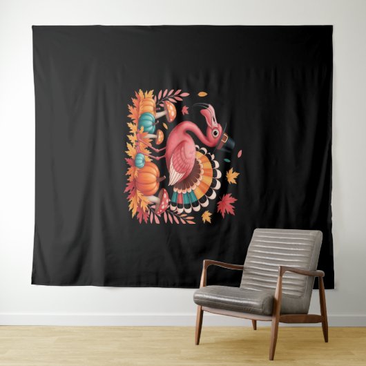 Flamingo Turkey Cute Flamingo Turkey Herfst Leaf T Wandkleed (In Situ (horizontaal))