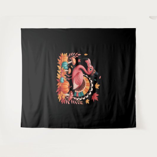 Flamingo Turkey Cute Flamingo Turkey Herfst Leaf T Wandkleed (Voorkant (horizontaal))