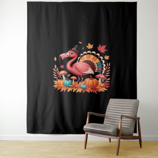 Flamingo Turkey Cute Flamingo Turkey Herfst Leaf T Wandkleed (In situ)