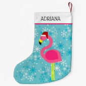 Flamingo Turquoise Snowflake Tropische Kerstmis Kleine Kerstsok (Achterkant)