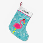 Flamingo Turquoise Snowflake Tropische Kerstmis Kleine Kerstsok (Voorkant (Hangend))