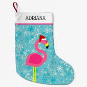 Flamingo Turquoise Snowflake Tropische Kerstmis Kleine Kerstsok (Voorkant)