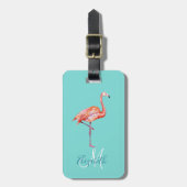 Flamingo Turquoise Trendy Zomer Monogram Bagage Bagagelabel (Voorkant verticaal)
