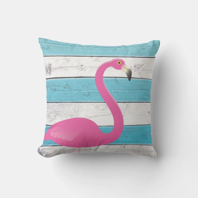 Flamingo Turquoise & White Striped Outdoor Pillow Buitenkussen (Voorkant)