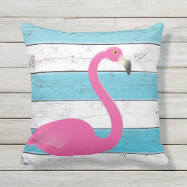 Flamingo Turquoise & White Striped Outdoor Pillow Buitenkussen