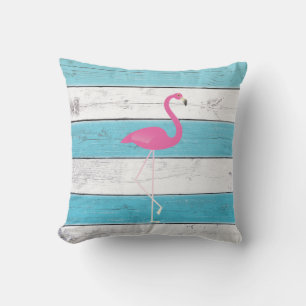 Flamingo Turquoise & White Striped Outdoor Pillow Buitenkussen