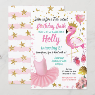 Flamingo Tutu Ballerina Girl Birthday Party Kaart