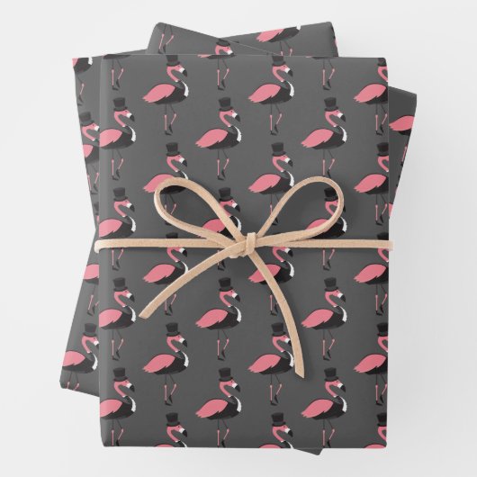 Flamingo Tuxedo Fun Wrapping Paper Sheets (In situ)