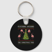 Flamingo Ugly Christmas Sweater Style Flamingo Bir Sleutelhanger (Voorkant)