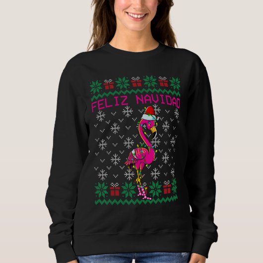 Flamingo Ugly kerstSweater Feliz Navidad Trui (Voorkant)
