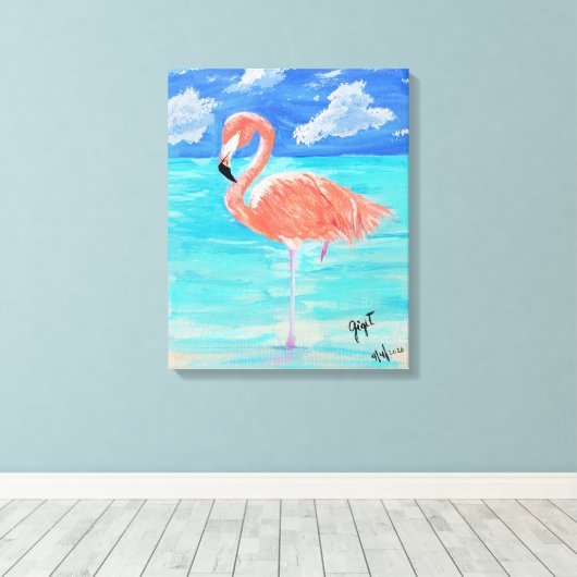 Flamingo, uitgerekt canvas 16x20 (Insitu (Houten vloer))