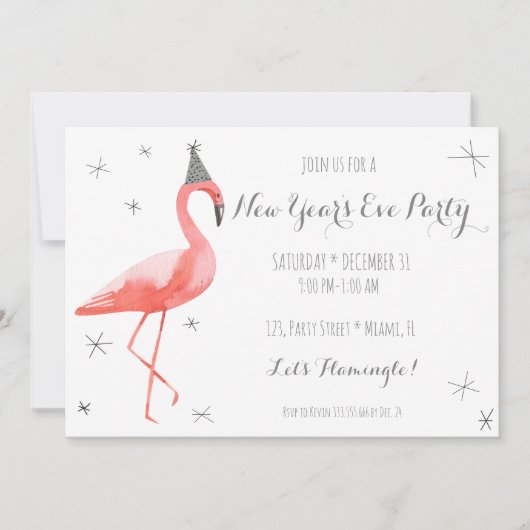 Flamingo Uitnodiging voor Fun voor nieuwjaarsfeest (Voorkant)