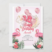 Flamingo uitnodiging voor verjaardagsfeestje, 18e  (Voorkant)