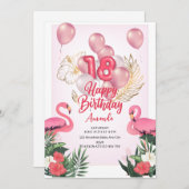 Flamingo uitnodiging voor verjaardagsfeestje, 18e  (Voorkant / Achterkant)