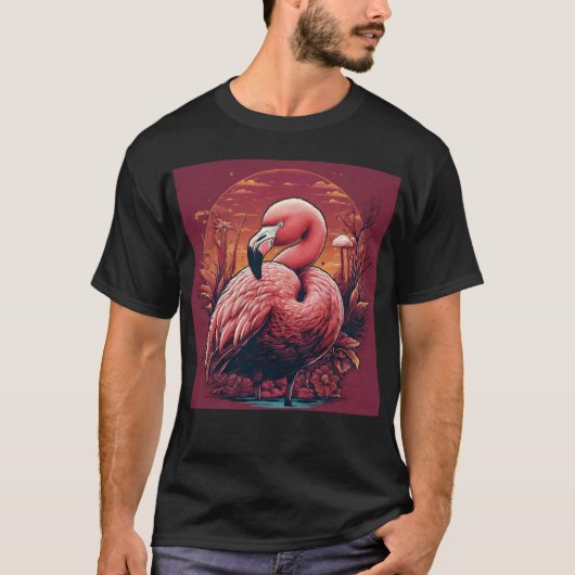 Flamingo Under a Sunset Glow T-shirt (Voorkant)