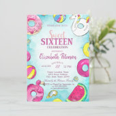 Flamingo Unicorn Summer Pool Sweet 16 Party Kaart (Staand voorkant)